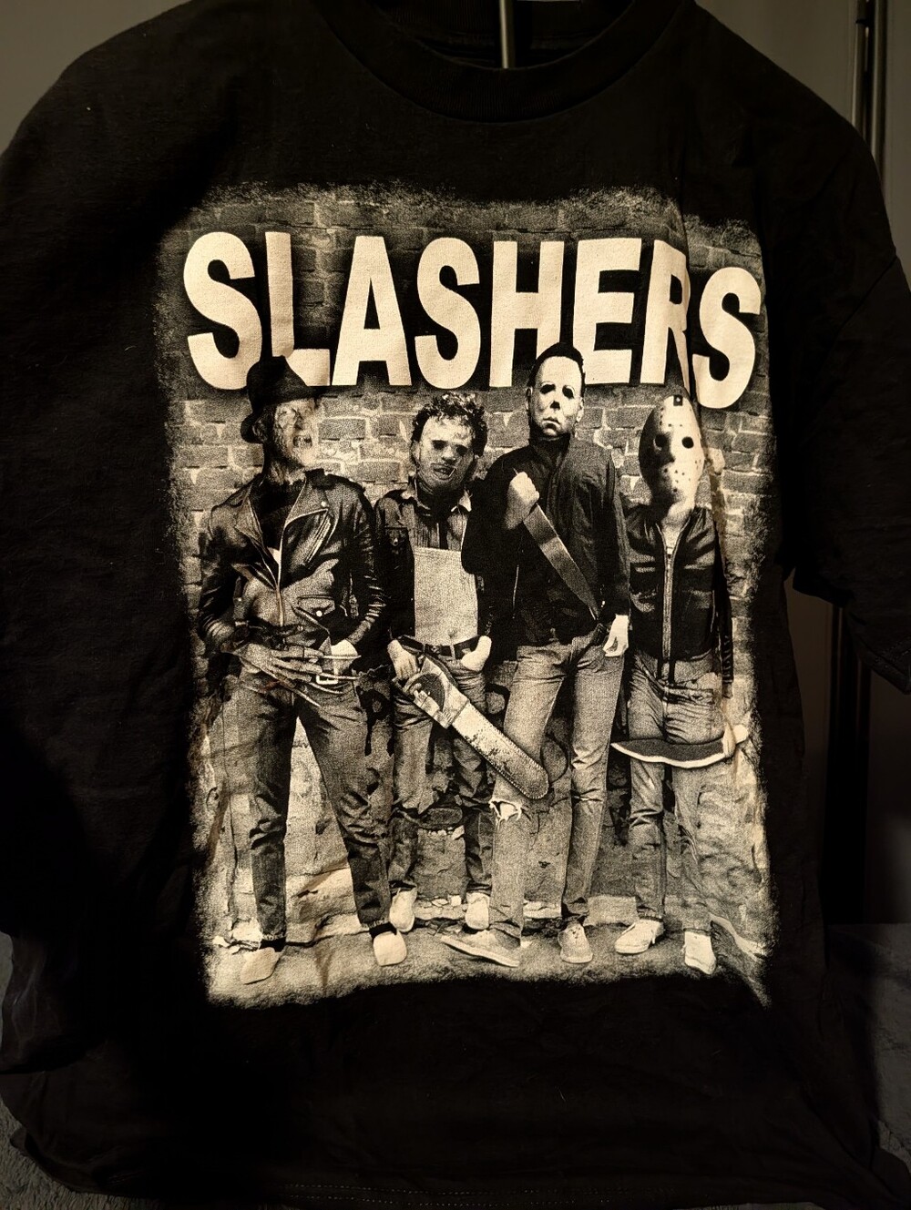 Slashers Graphic Tee - Black Large Freddy Michael Myers Lestherface Jason Vorhee